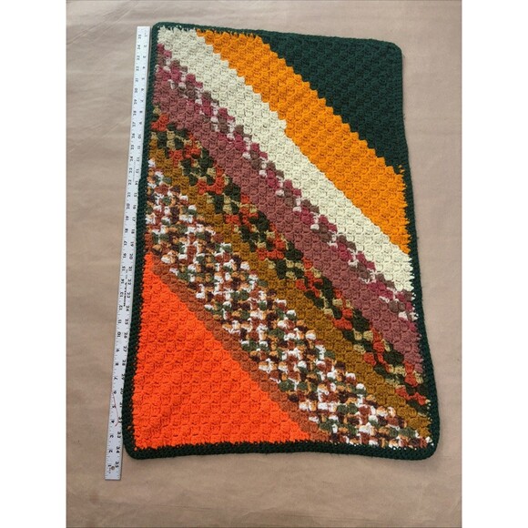 Crochet Blanket Handmade Small 34”x24” Orange And Green Multi Grannycore - Picture 1 of 7